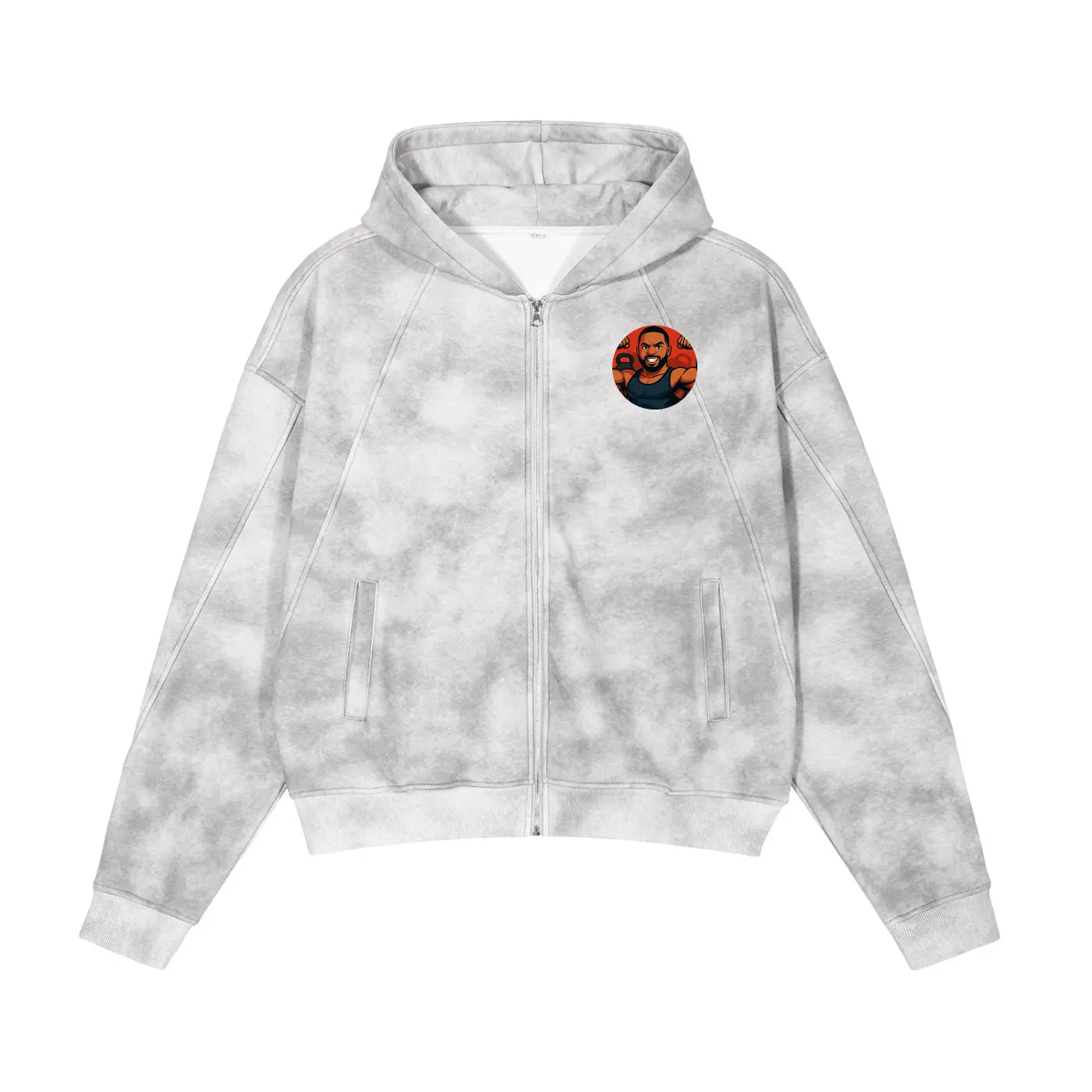 FLEX ARIES Dirty Washed Boxy Zip-up Fleece Hoodie.