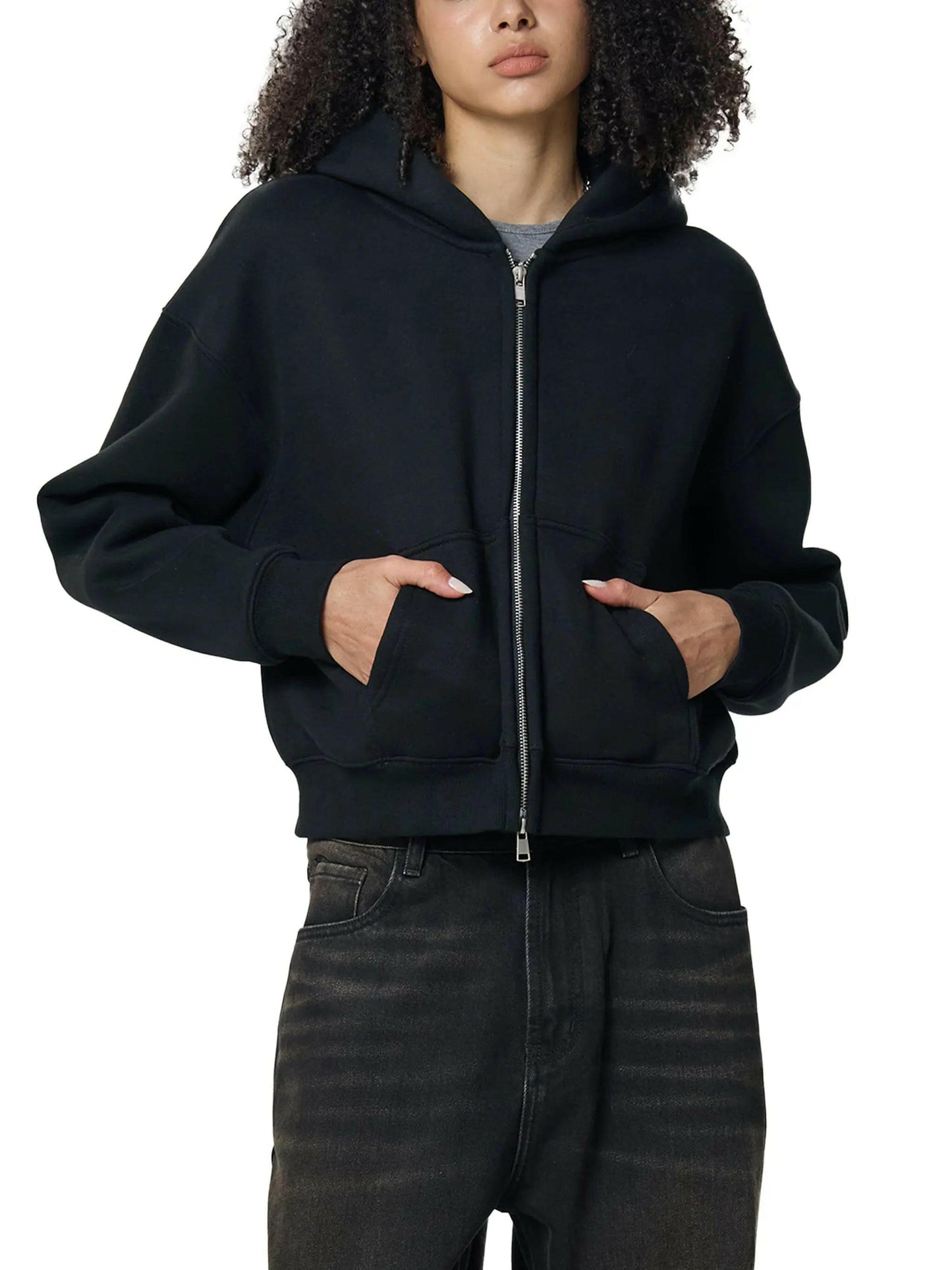 Fleeced Zip-Up Cropped FLEX Hoodie.
