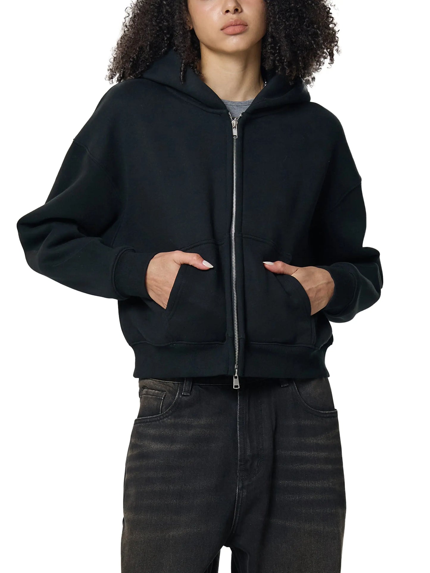 Fleeced Zip-Up Cropped FLEX Hoodie.