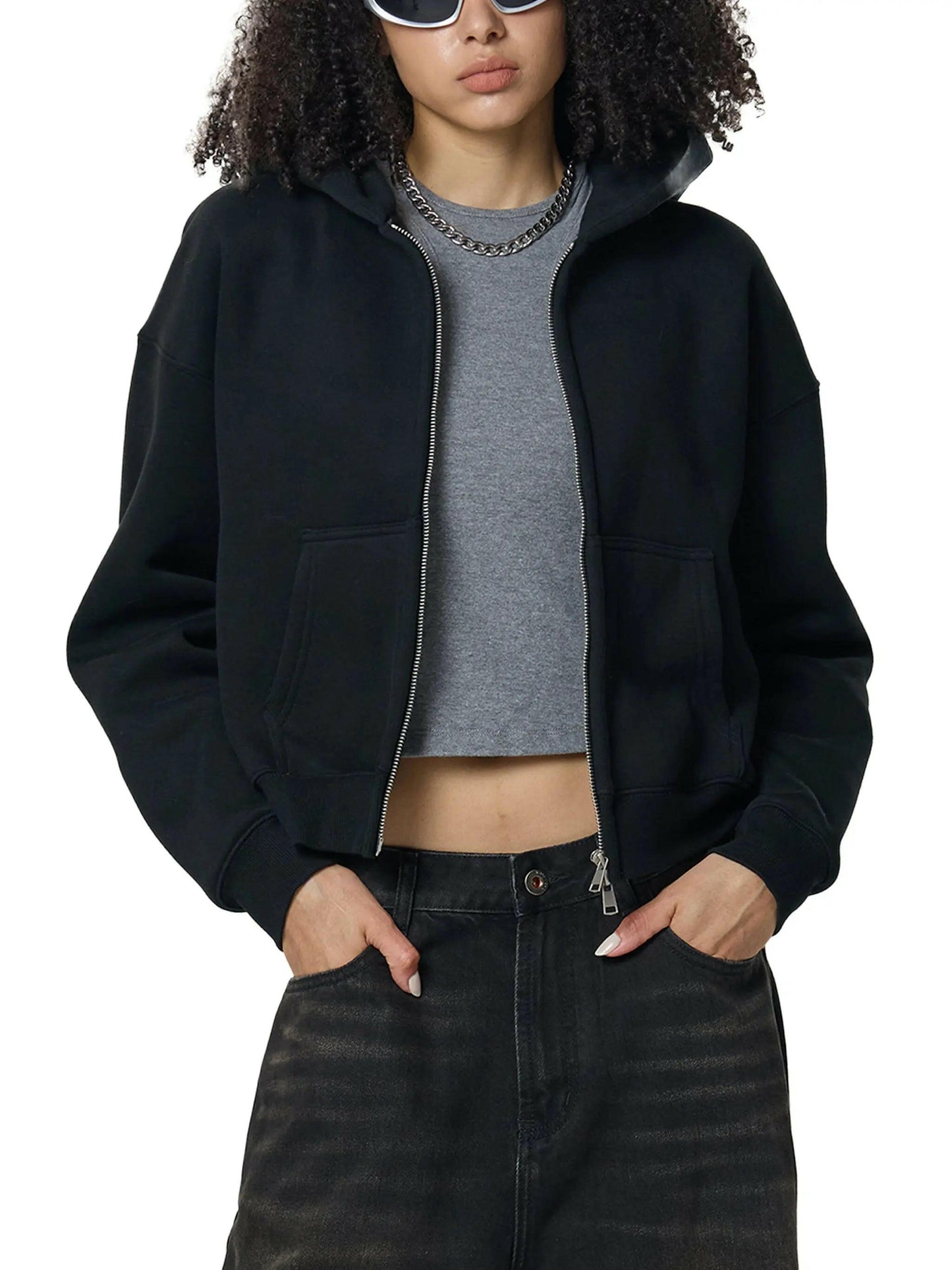 Fleeced Zip-Up Cropped FLEX Hoodie.