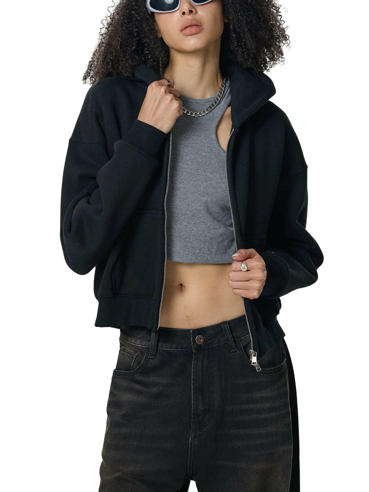 Fleeced Zip-Up Cropped FLEX Hoodie.