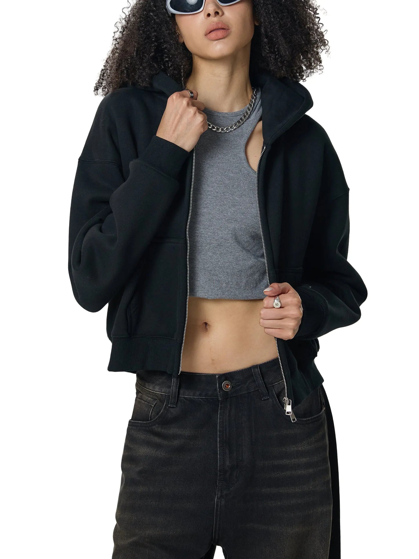 Fleeced Zip-Up Cropped FLEX Hoodie.
