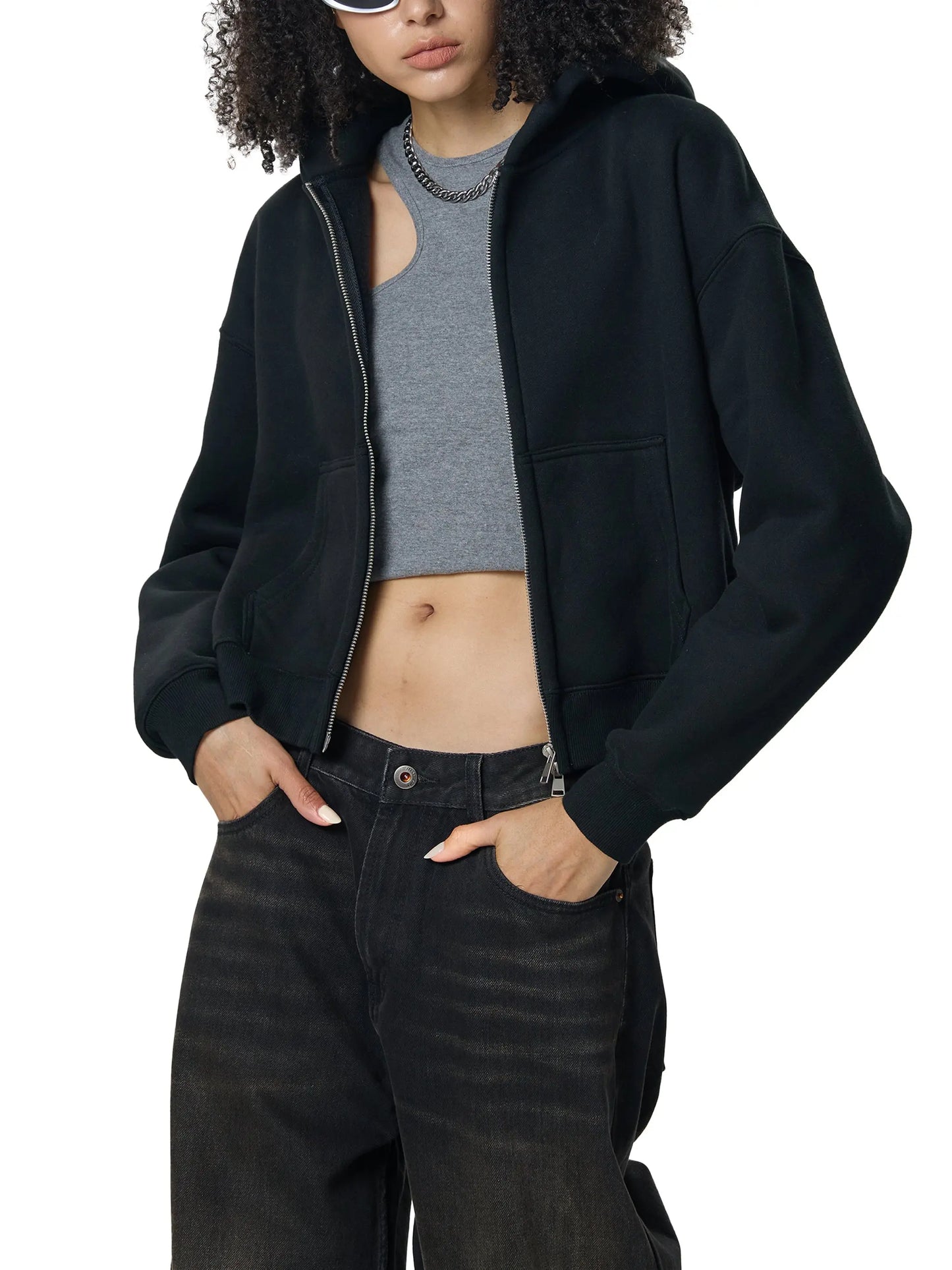 Fleeced Zip-Up Cropped FLEX Hoodie.