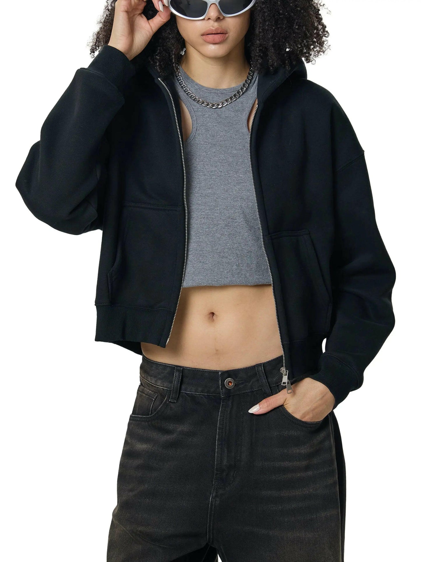Fleeced Zip-Up Cropped FLEX Hoodie.
