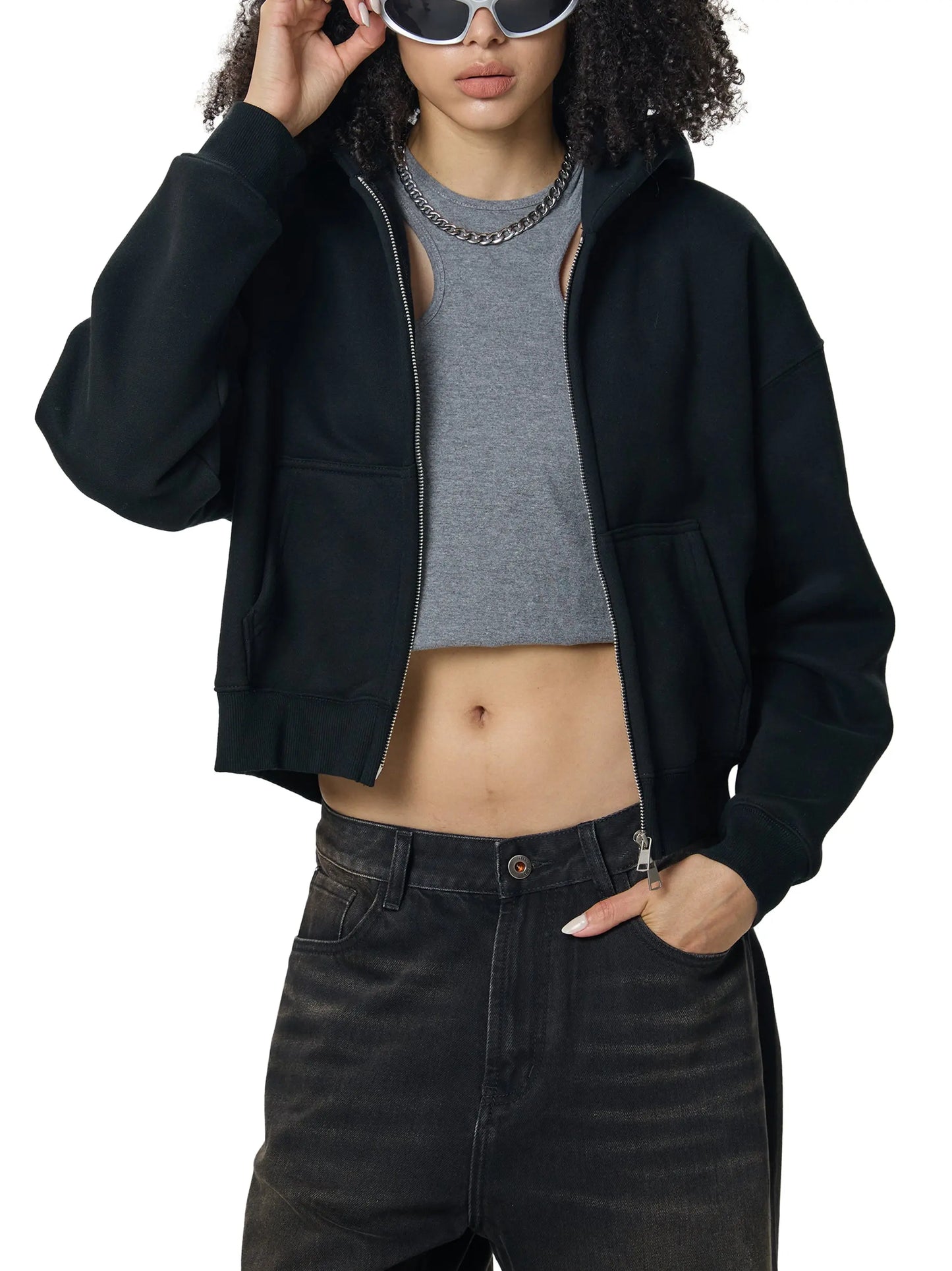 Fleeced Zip-Up Cropped FLEX Hoodie.