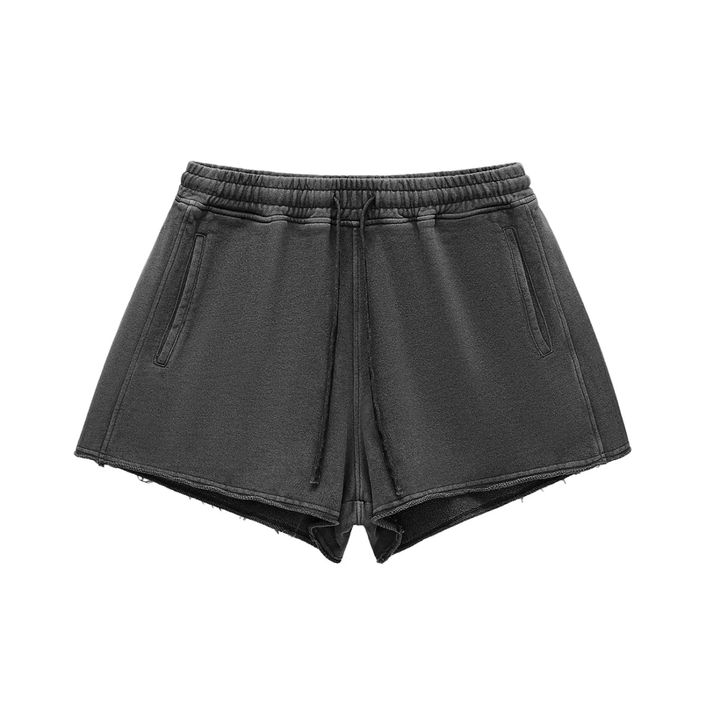 Snow Washed Raw Edge Drawstring FLEX Shorts.