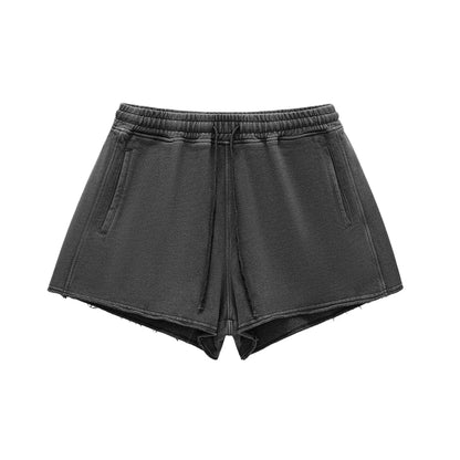 Snow Washed Raw Edge Drawstring FLEX Shorts.