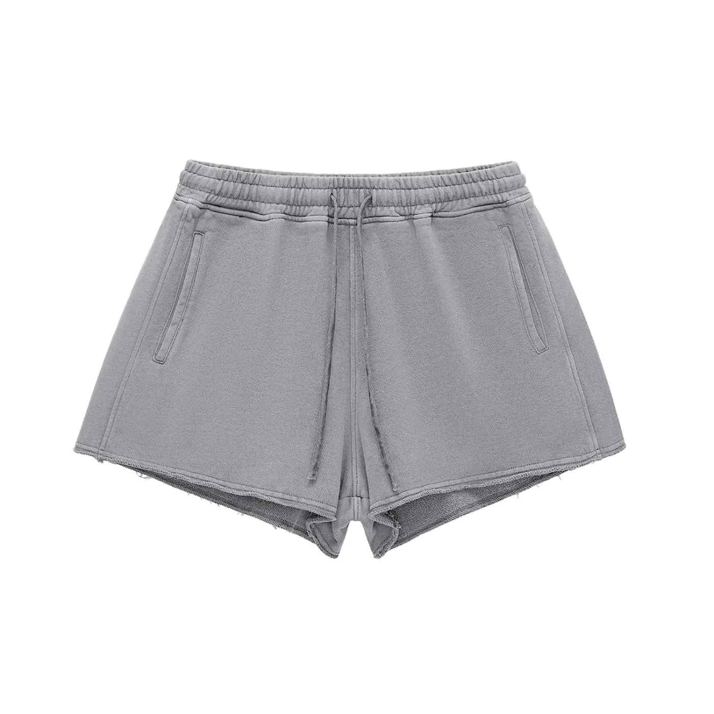 Snow Washed Raw Edge Drawstring FLEX Shorts.