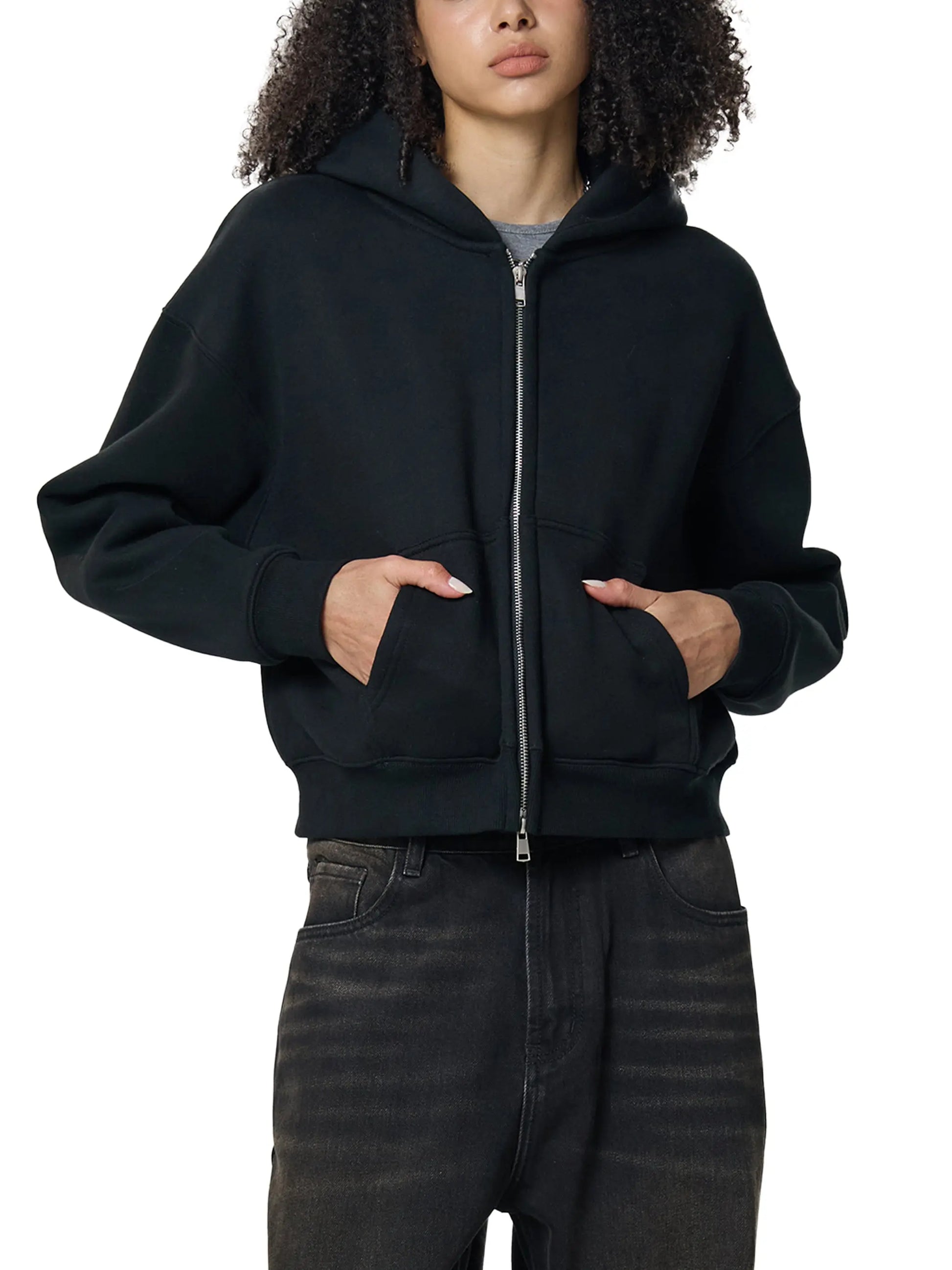 Fleeced Zip-Up Cropped FLEX Hoodie.