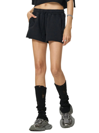 Snow Washed Raw Edge Drawstring FLEX Shorts.